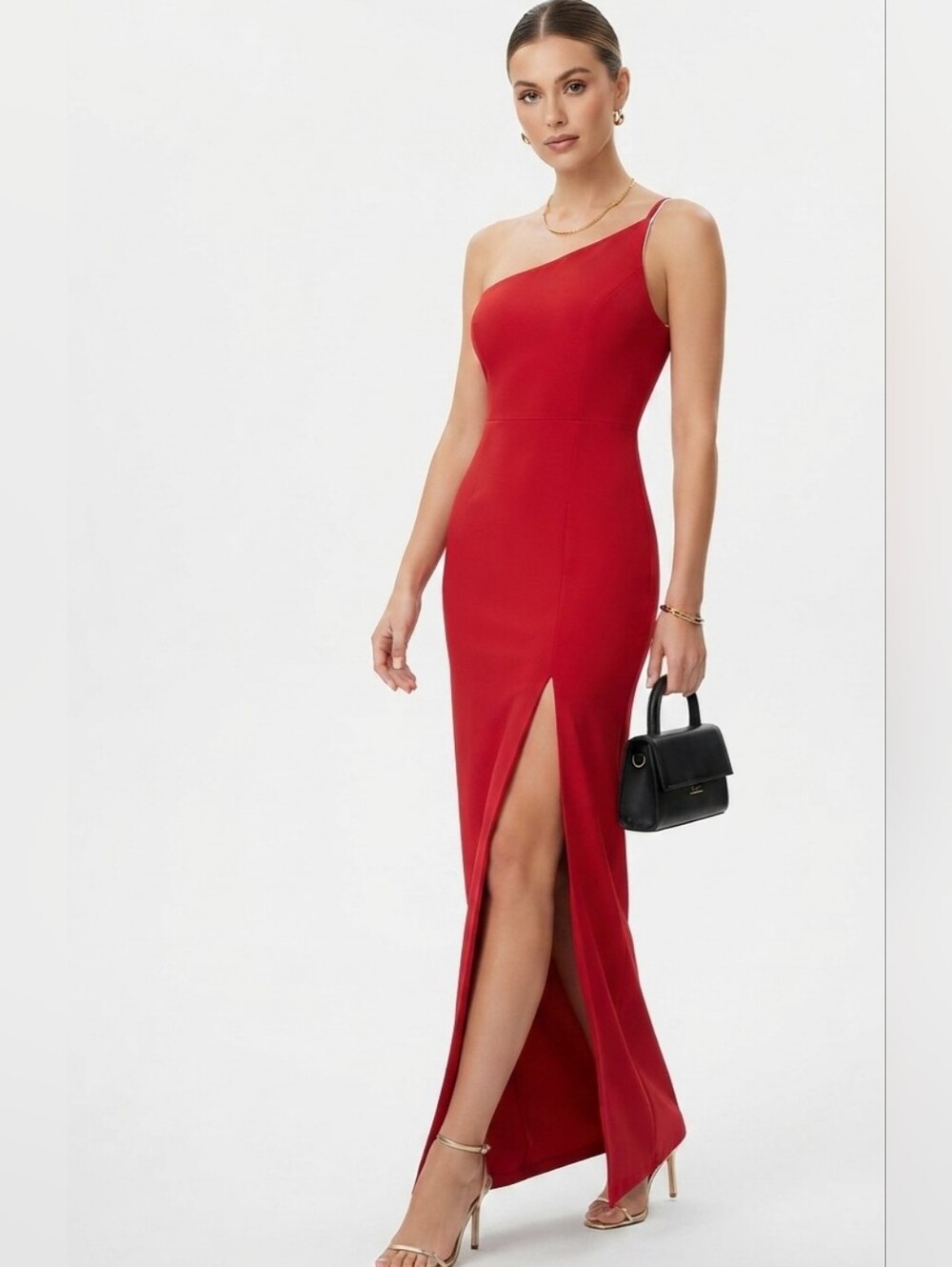 Lulus Bright red One-Shoulder Maxi Dress with Slit Size Small